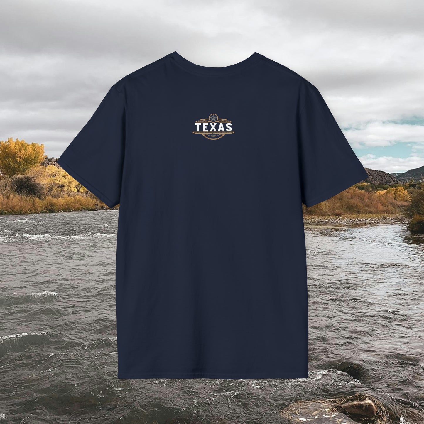 Texas T-shirt Elegant Gold Banner, Silver Star, Accents on a beautiful Graphic Softstyle T-Shirt Unisex Designs by MII