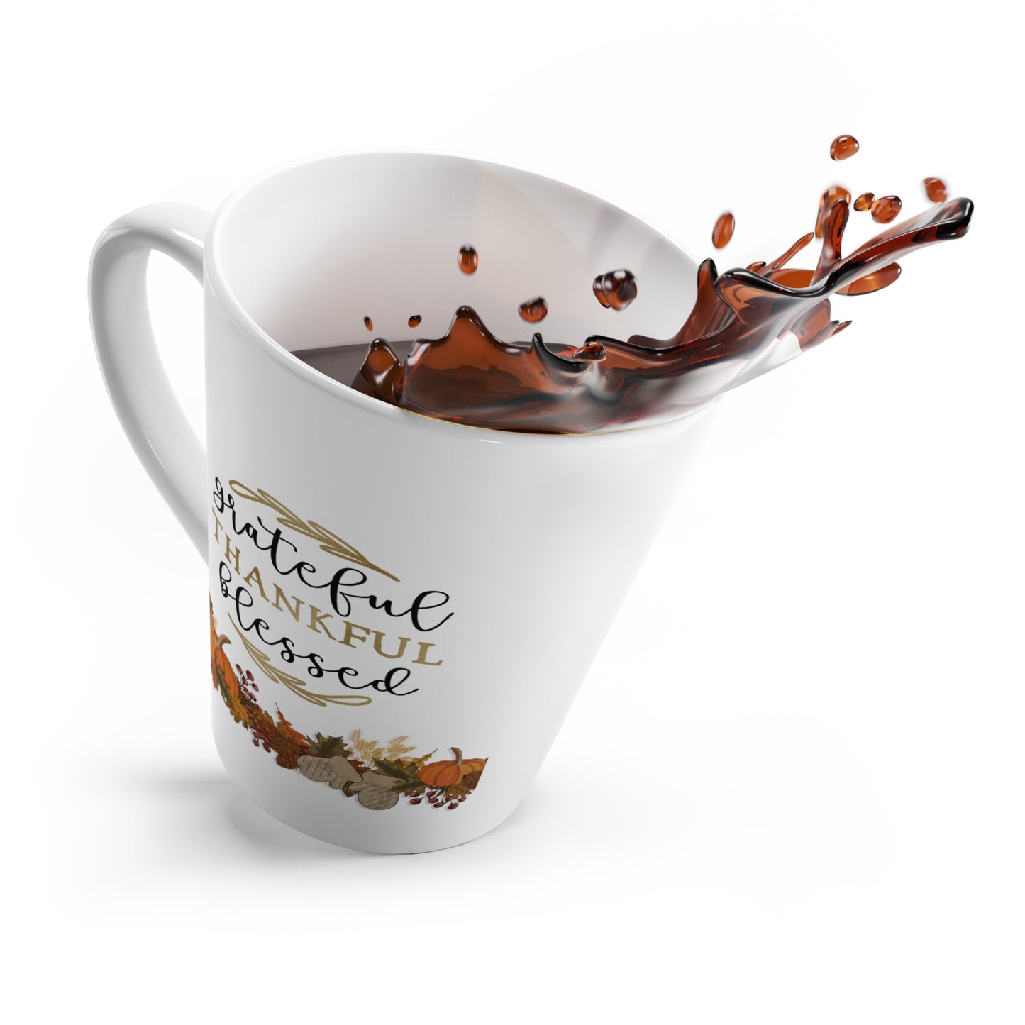 Grateful Thankful Blessed Ceramic Latte Mug - 12oz White