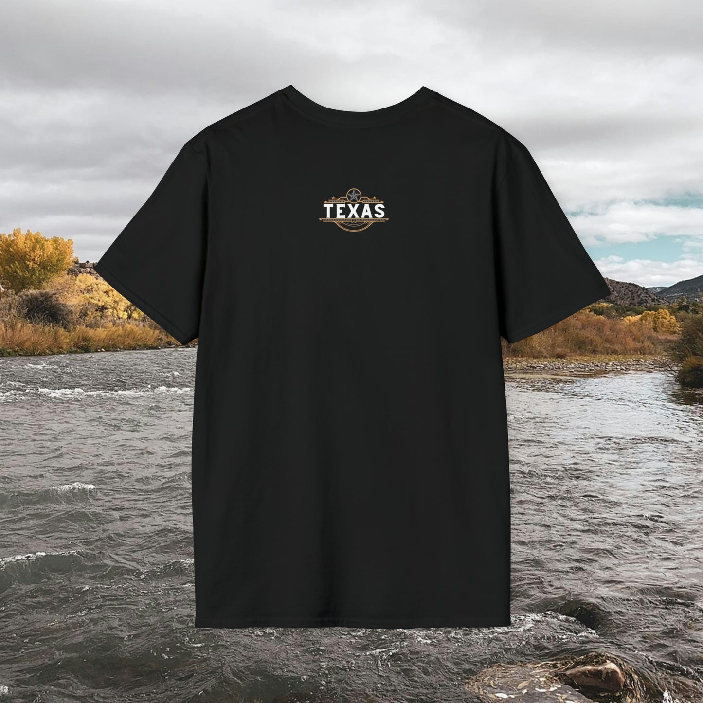 Texas T-shirt Elegant Gold Banner, Silver Star, Accents on a beautiful Graphic Softstyle T-Shirt Unisex Designs by MII