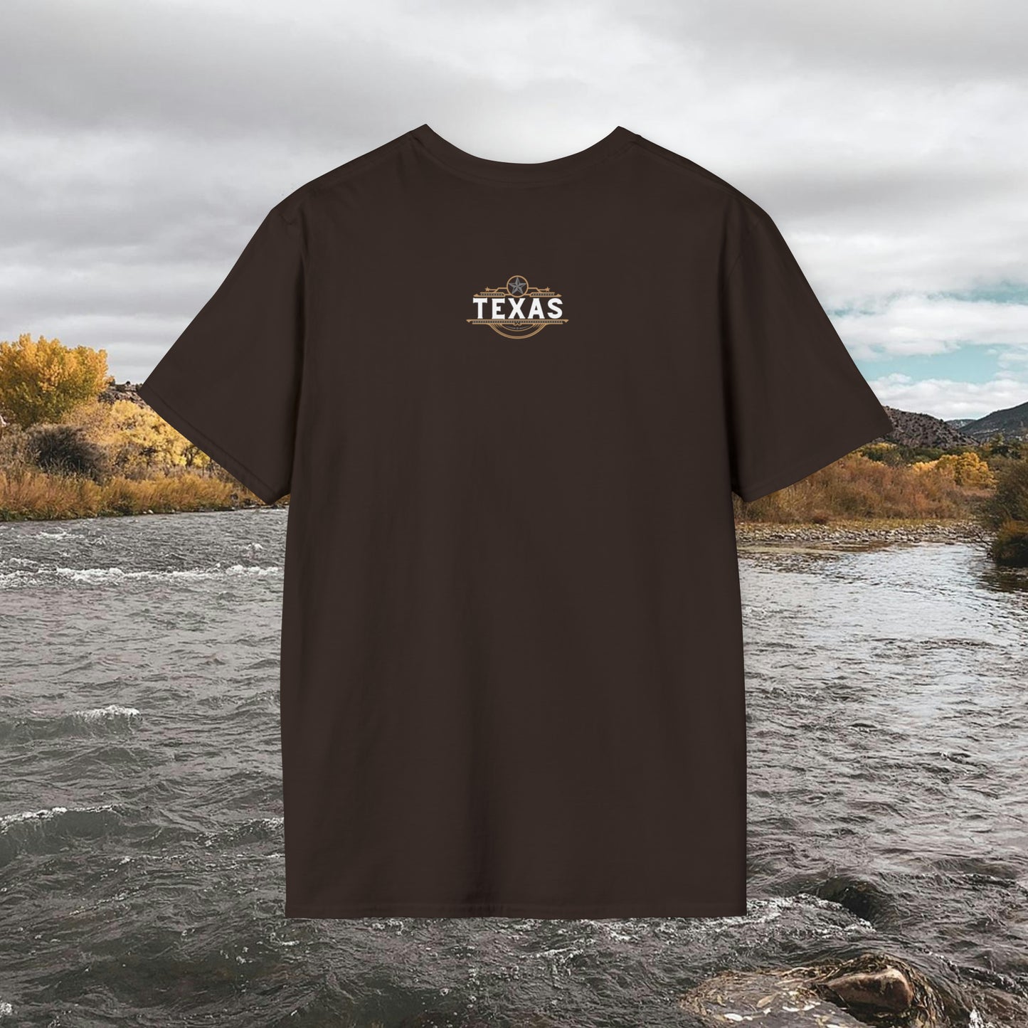 Texas T-shirt Elegant Gold Banner, Silver Star, Accents on a beautiful Graphic Softstyle T-Shirt Unisex Designs by MII
