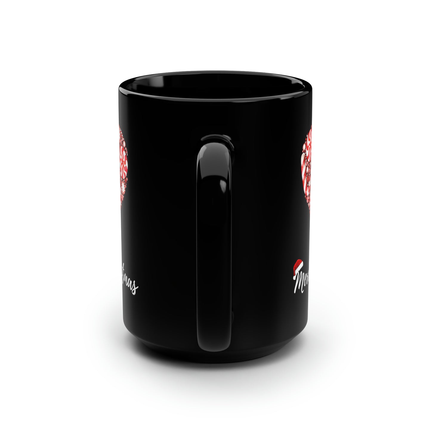Peppermint Candy Heart Christmas 15oz Black Mug