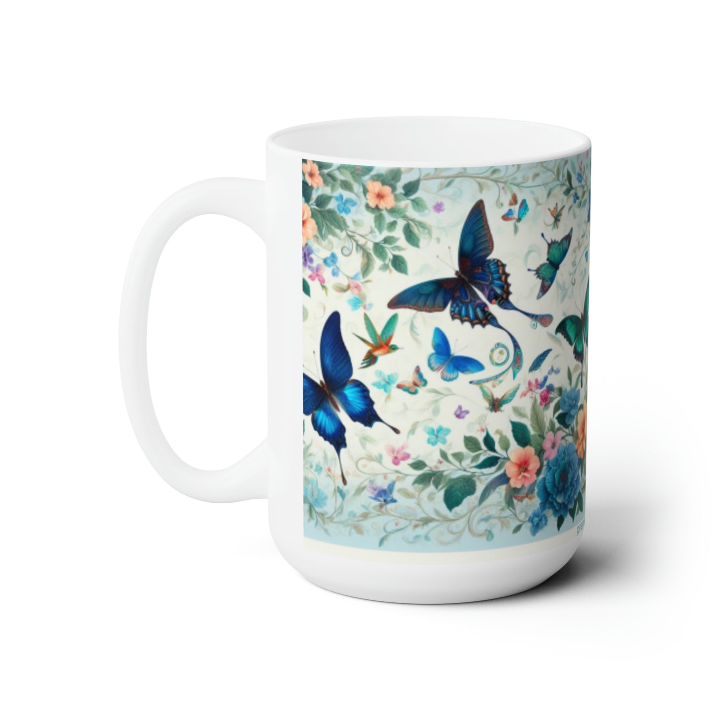 Butterflies Hummingbirds Flowers Beautiful Floral Ceramic Mug 15oz Great Gift Idea from Premium Chakra Designs Microwave and Dishwasher Safe