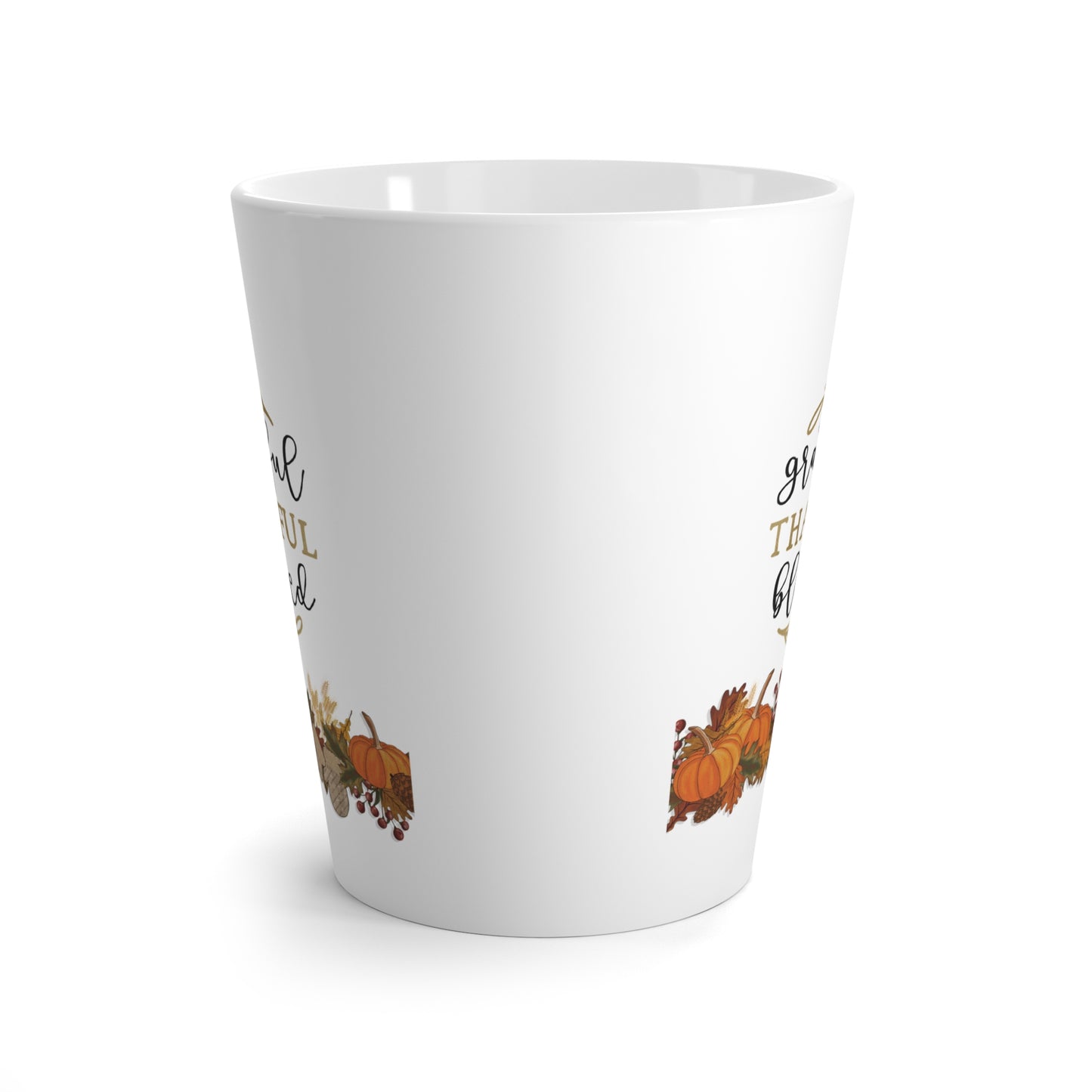 Grateful Thankful Blessed Ceramic Latte Mug - 12oz White