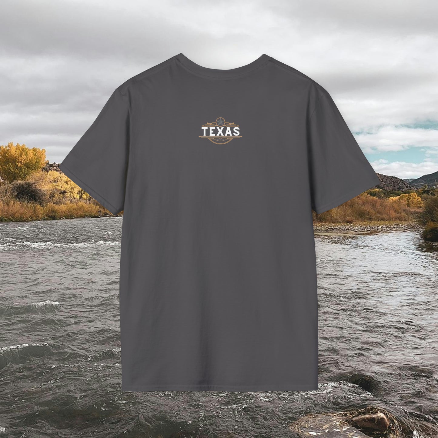 Texas T-shirt Elegant Gold Banner, Silver Star, Accents on a beautiful Graphic Softstyle T-Shirt Unisex Designs by MII