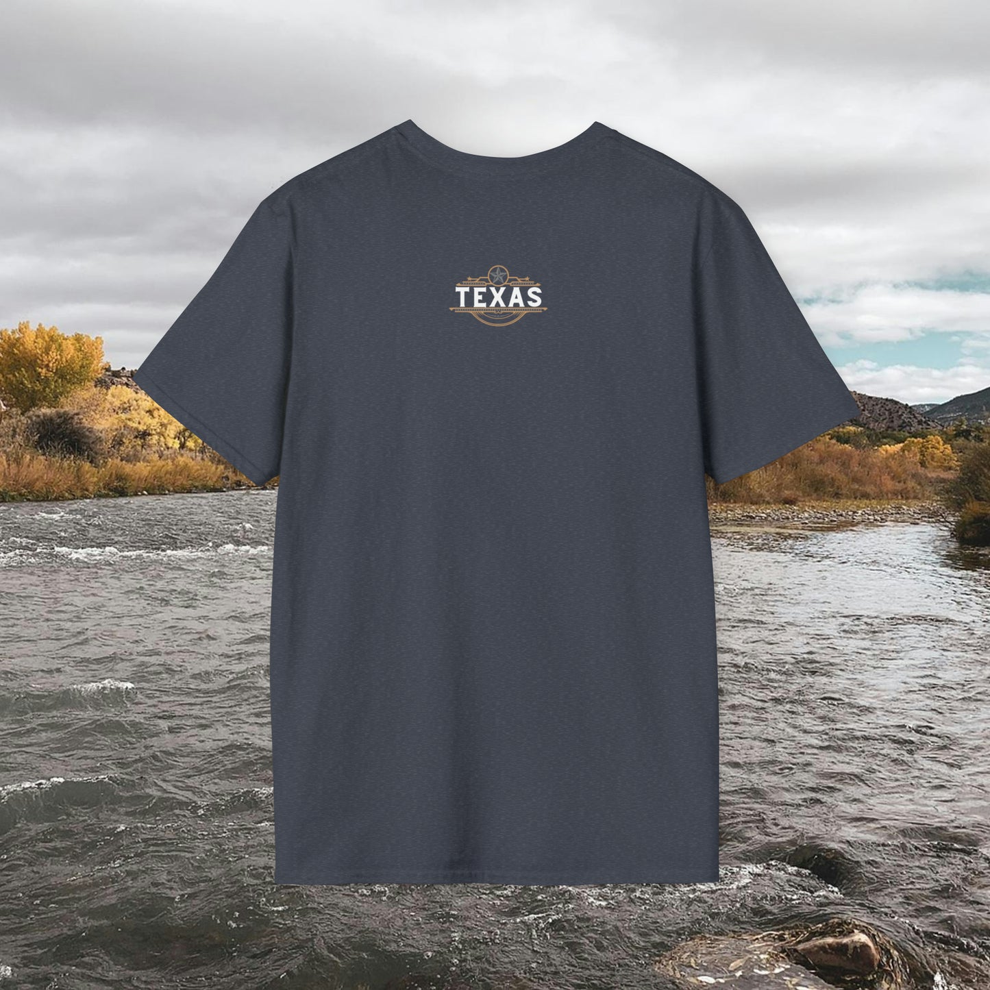 Texas T-shirt Elegant Gold Banner, Silver Star, Accents on a beautiful Graphic Softstyle T-Shirt Unisex Designs by MII