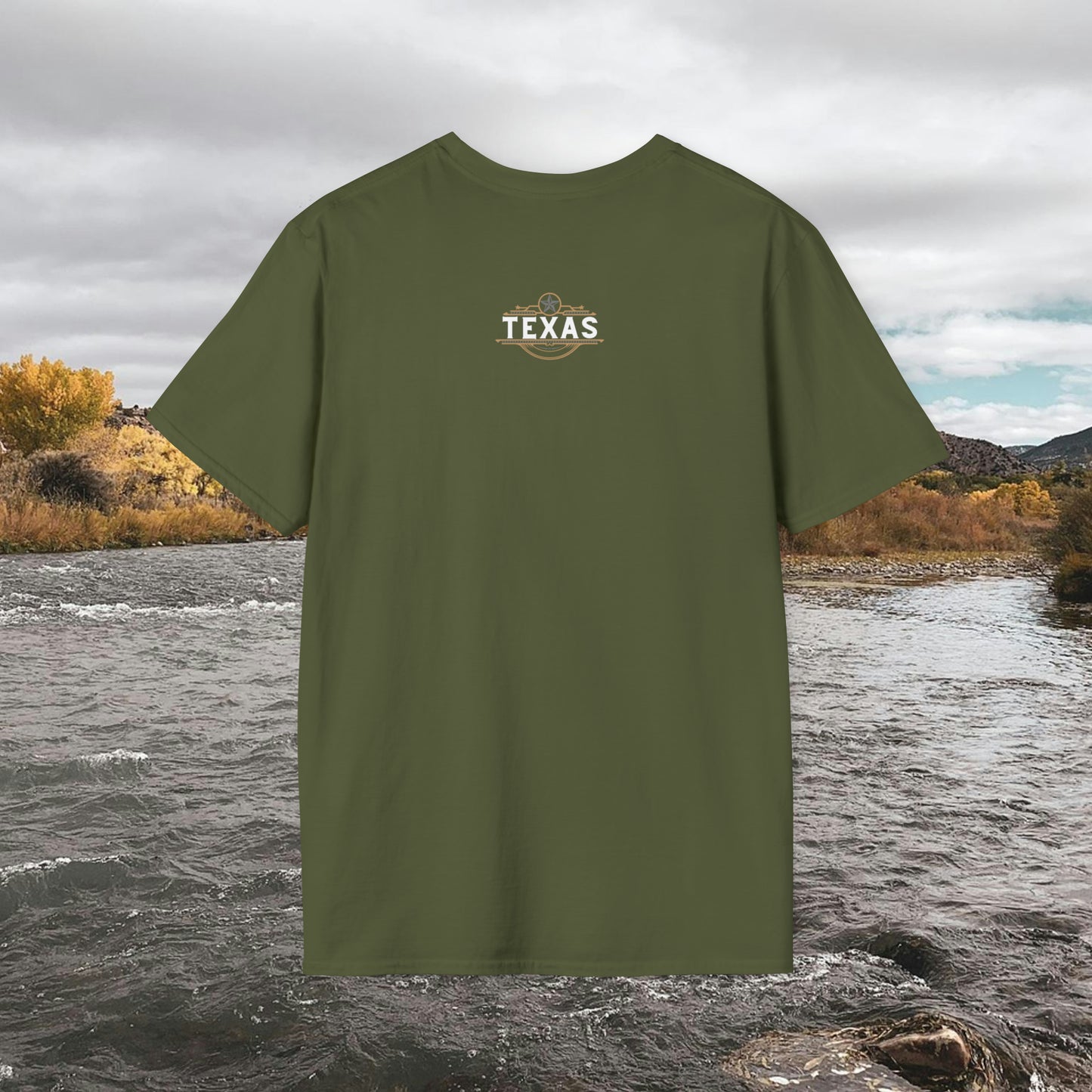 Texas T-shirt Elegant Gold Banner, Silver Star, Accents on a beautiful Graphic Softstyle T-Shirt Unisex Designs by MII