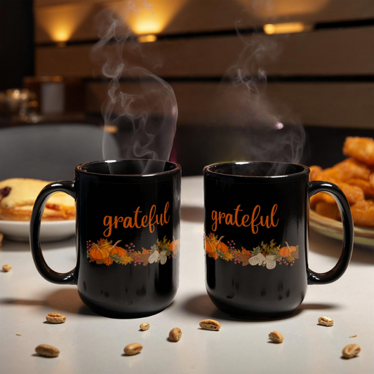 Grateful with Fall Border - Two-sided Print White Mug 15oz