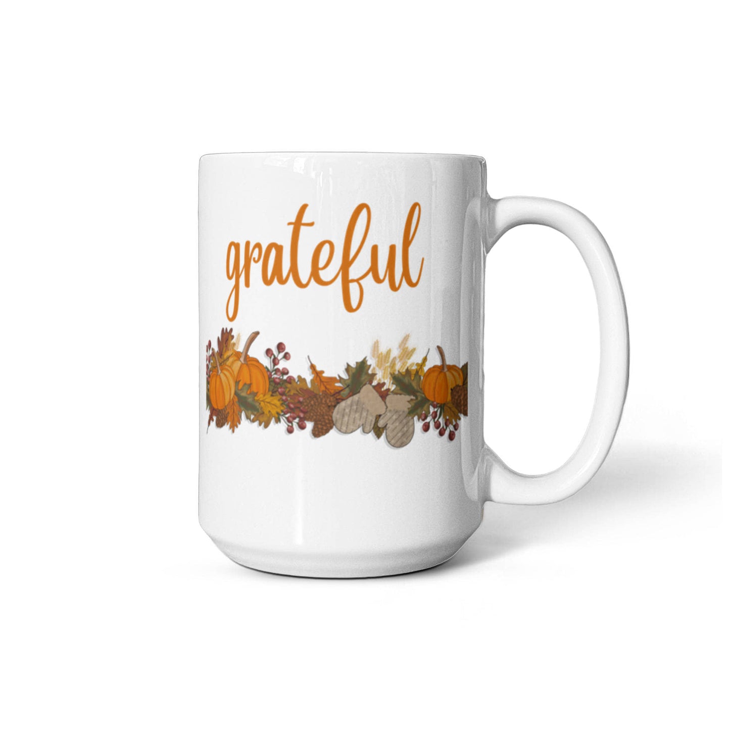 Grateful with Fall Border - Two-sided Print White Mug 15oz