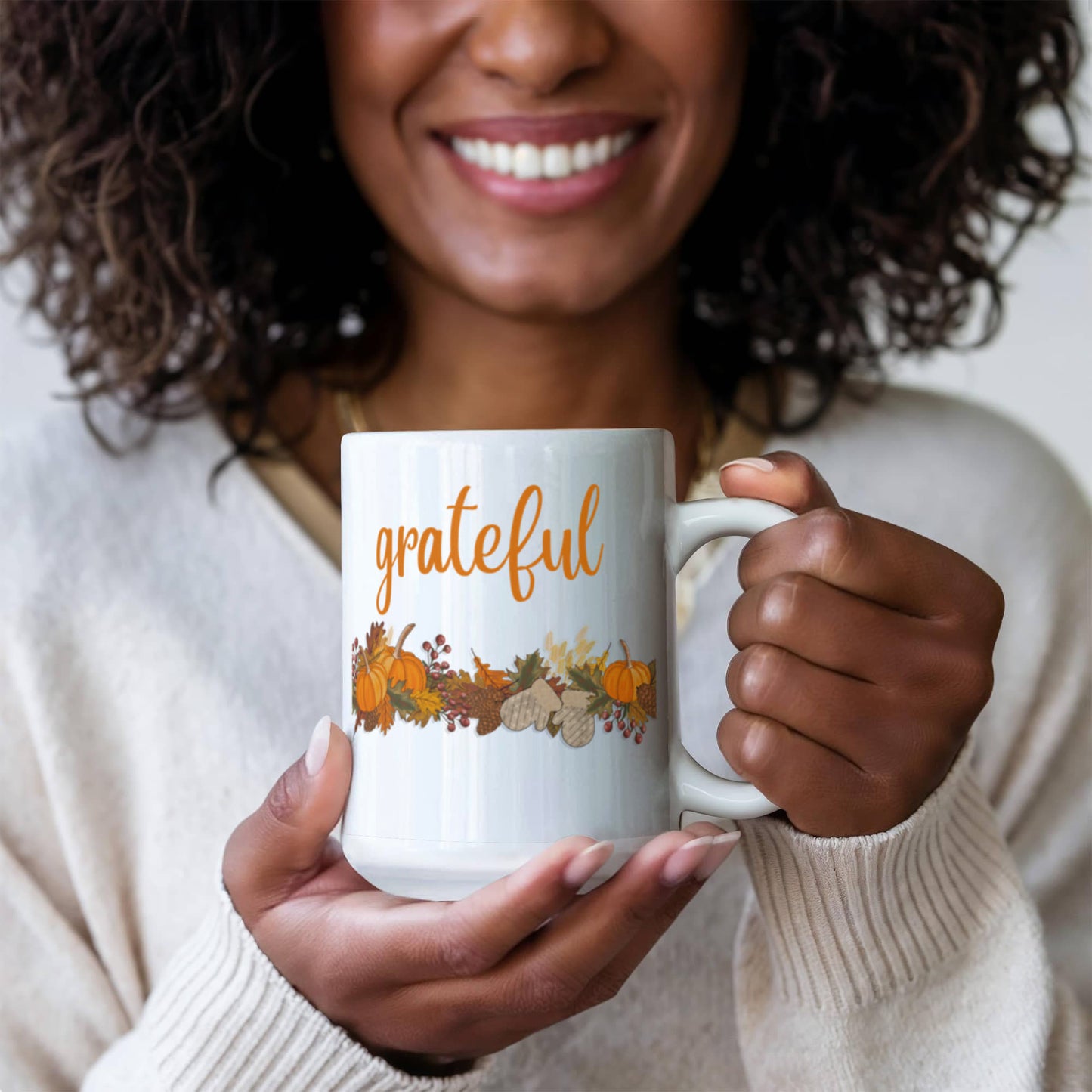 Grateful with Fall Border - Two-sided Print White Mug 15oz