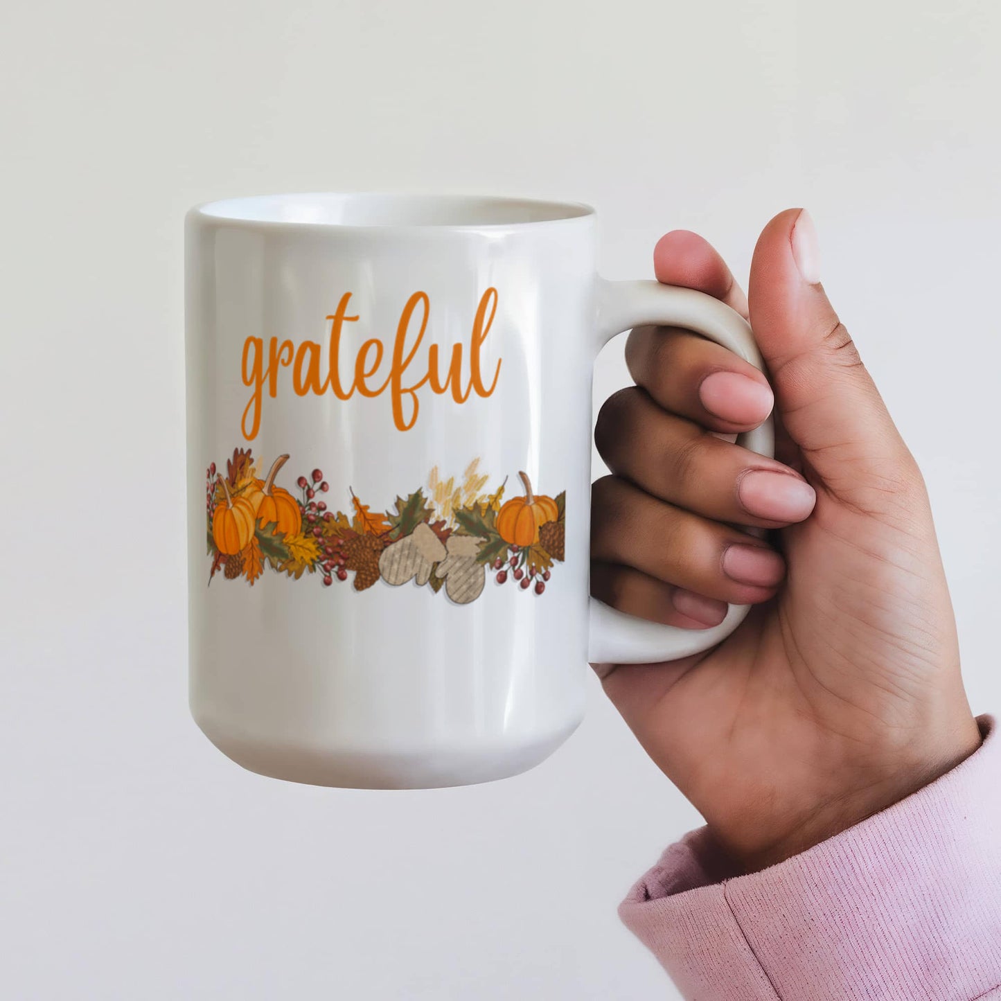 Grateful with Fall Border - Two-sided Print White Mug 15oz