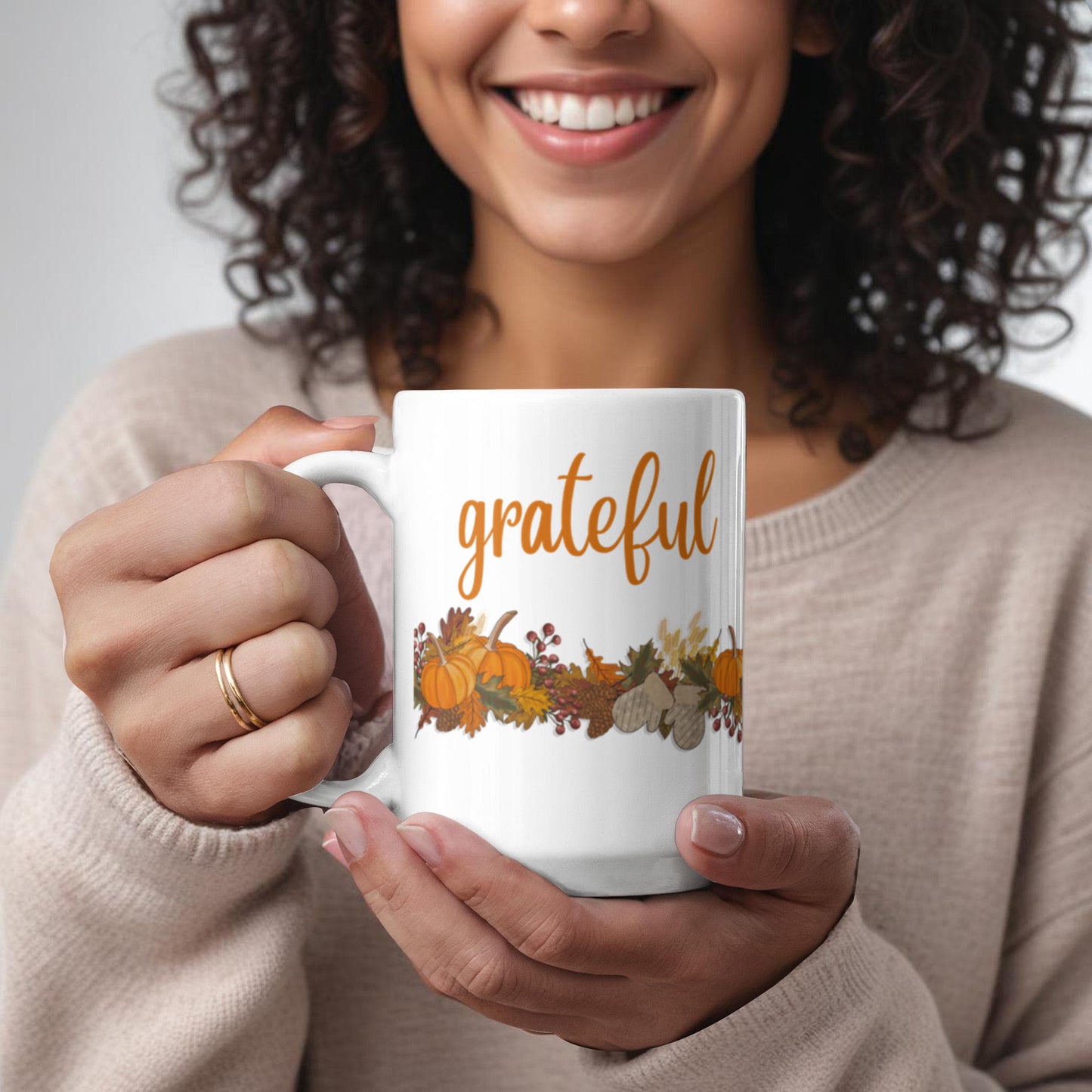 Grateful with Fall Border - Two-sided Print White Mug 15oz