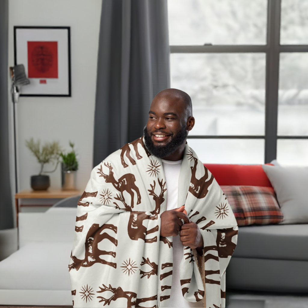 Reindeer in Neutral Tones - Warm and Cozy Sherpa Blanket