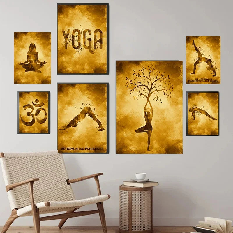 Vintage Yoga Pose Series: Art Poster (Unframed Canvas) Painting Wall Prints Yoga Room