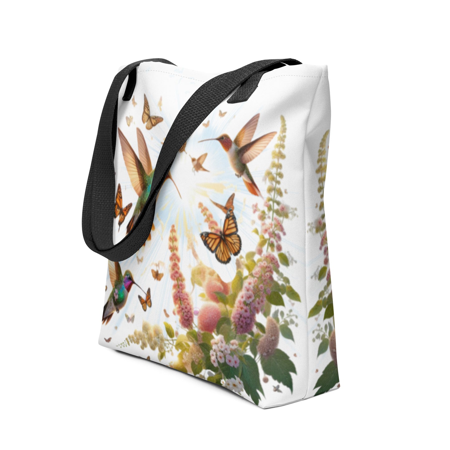 Hummingbirds, Butterflies and Flowers Tote bag with All Over Print (AOP)