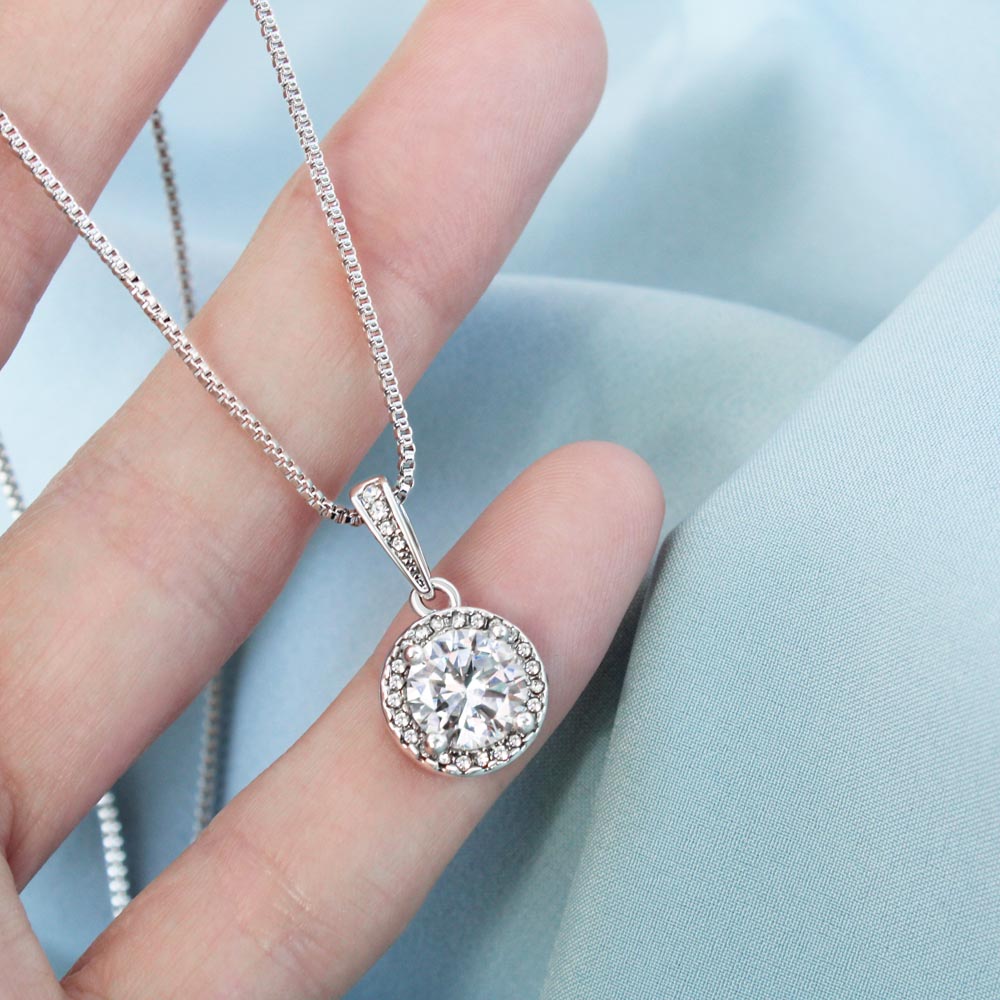 Illuminate the World Message Card Eternal Hope Necklace in 14k White Gold Finish - To Daughter From Dad