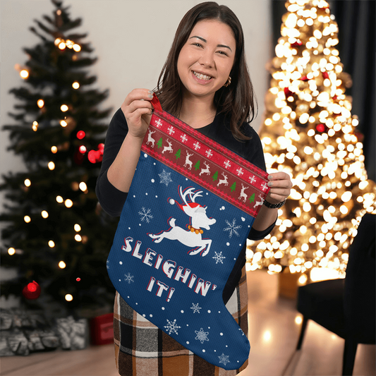 Sleighin' It, Reindeer, Snow Flakes - Giant Christmas Stocking