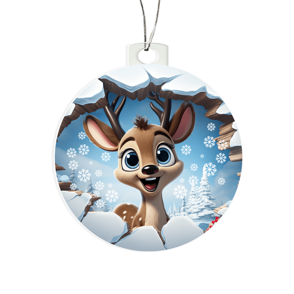 Reindeer in the Snow Broken Wall Acrylic Ornament w/ Optional Gift Box