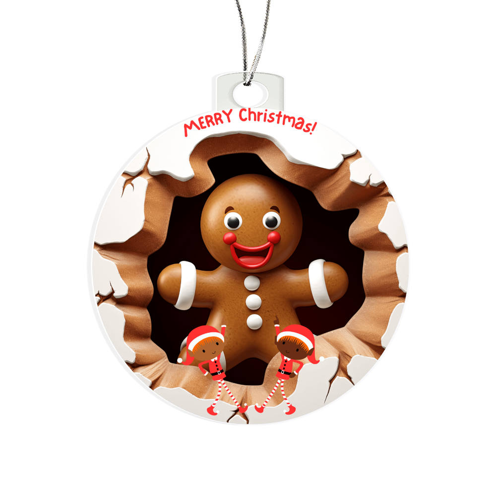 Merry Christmas! Ginger Bread Man with Elves - Acrylic Ornament w/Optional Gift Box