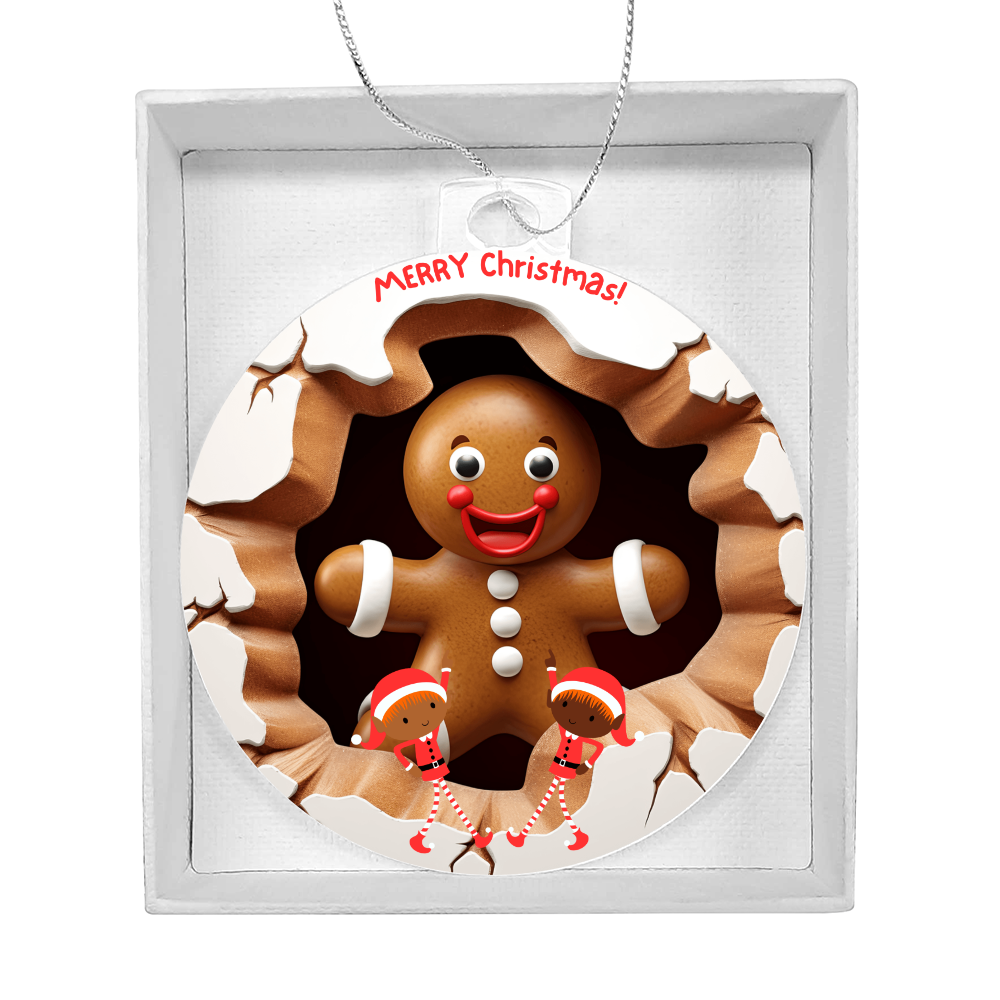 Merry Christmas! Ginger Bread Man with Elves - Acrylic Ornament w/Optional Gift Box