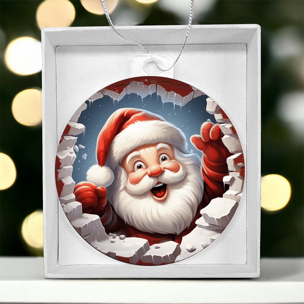Santa Coming Through - Broken Wall Design - Acrylic Ornament w/Optional Gift Box