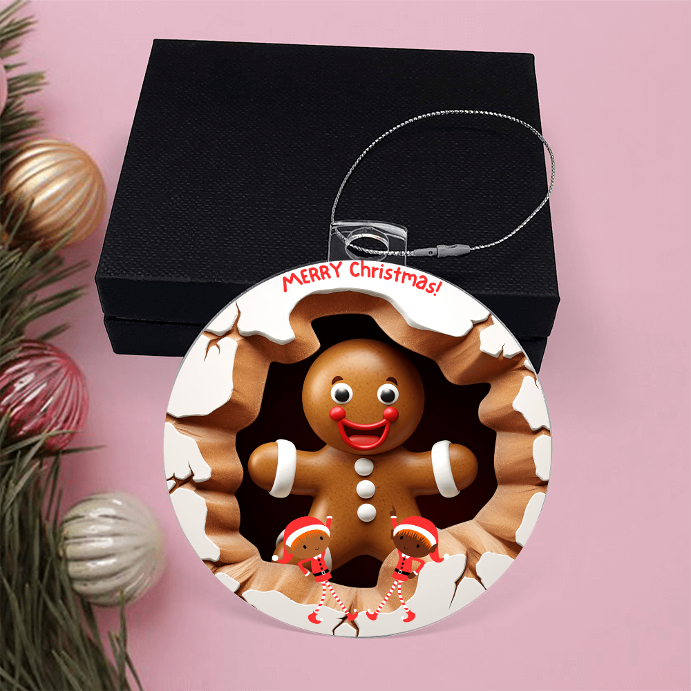 Merry Christmas! Ginger Bread Man with Elves - Acrylic Ornament w/Optional Gift Box
