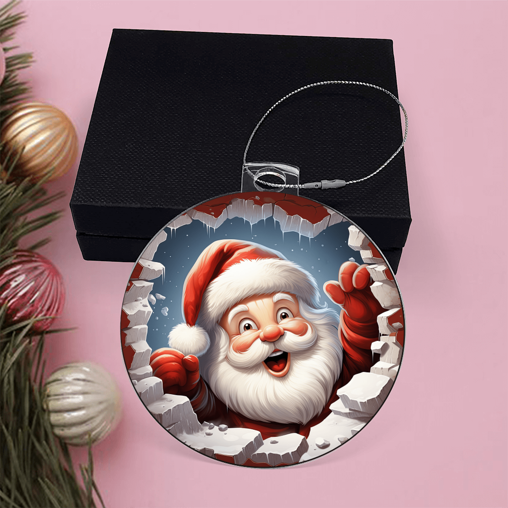 Santa Coming Through - Broken Wall Design - Acrylic Ornament w/Optional Gift Box