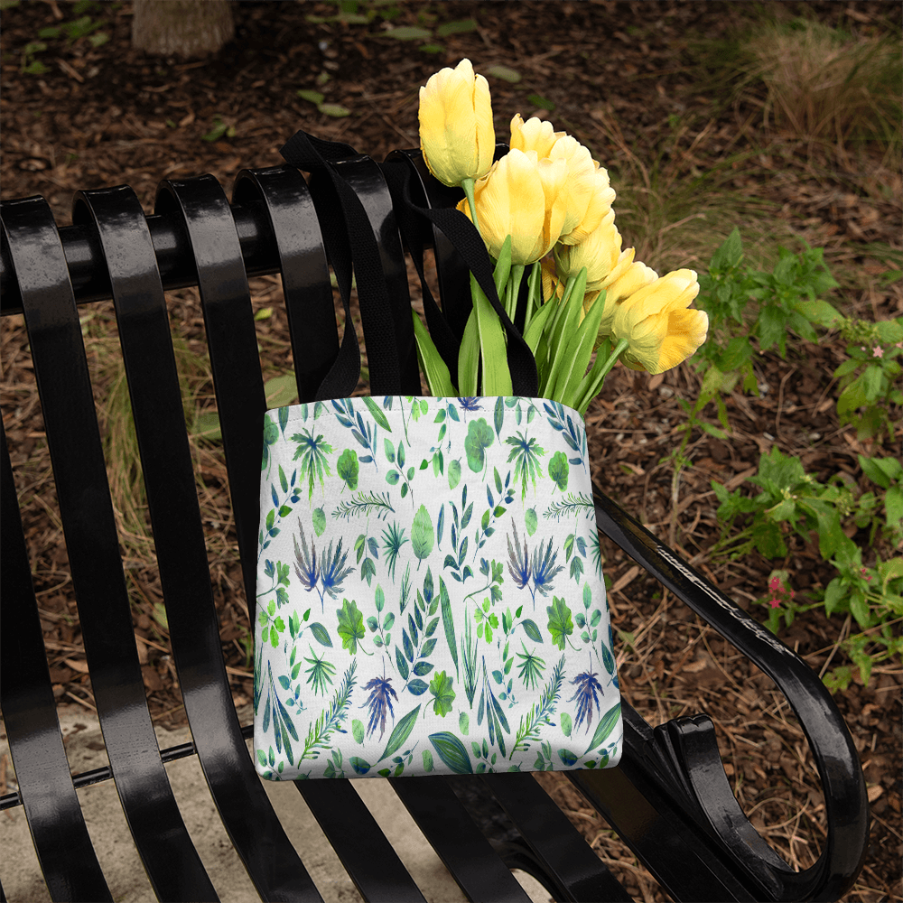 Spring and Summer Beautiful Green Floral Design - All Over Print Tote Bag in 3 Sizes
