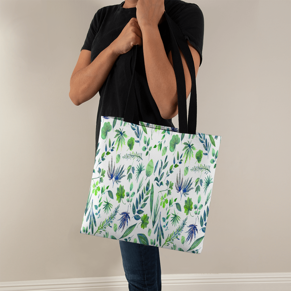 Spring and Summer Beautiful Green Floral Design - All Over Print Tote Bag in 3 Sizes