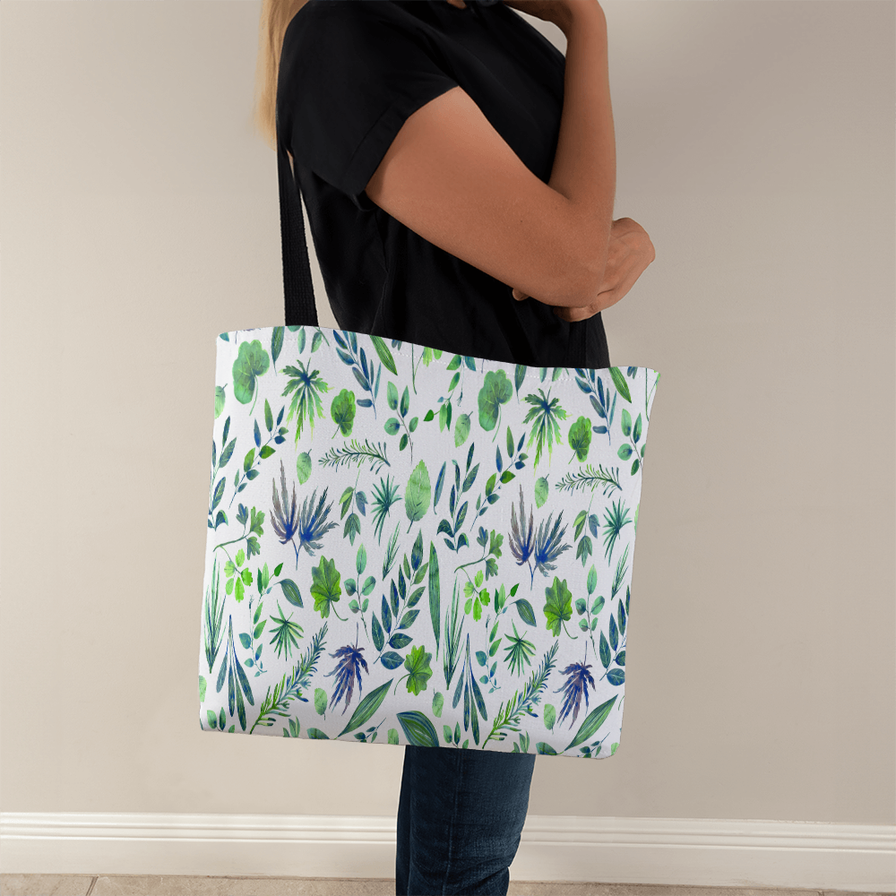 Spring and Summer Beautiful Green Floral Design - All Over Print Tote Bag in 3 Sizes