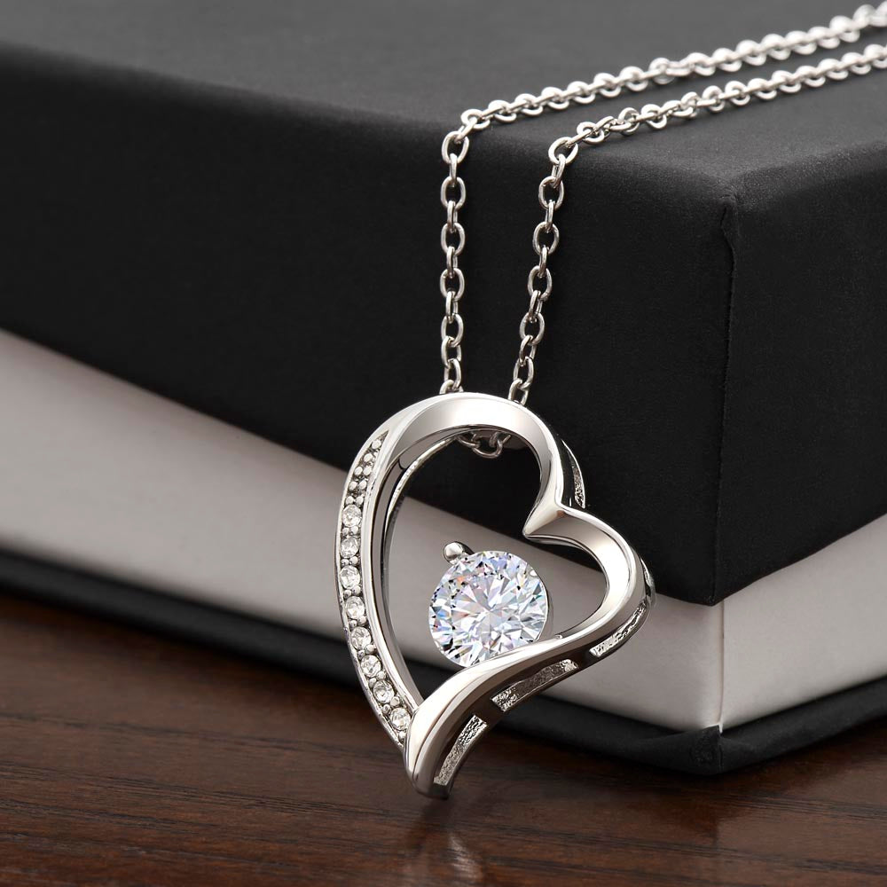 To My Mom, My Friend and Confidante - Forever Love Necklace + Black & White Gift Box or Mahogany Luxury Box w LED Light