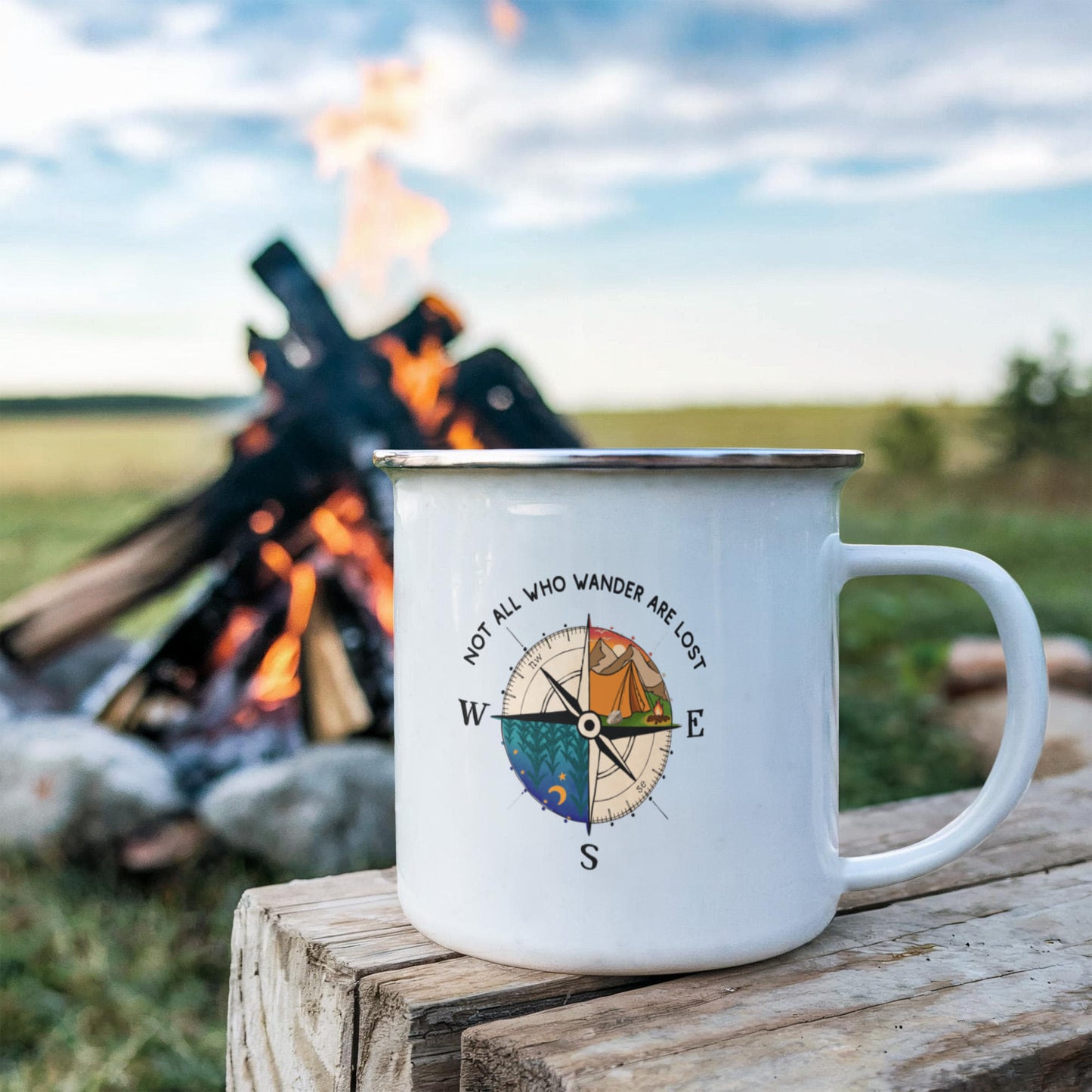 Not All Who Wander Are Lost Outdoors Enamel Camp Mug 12oz