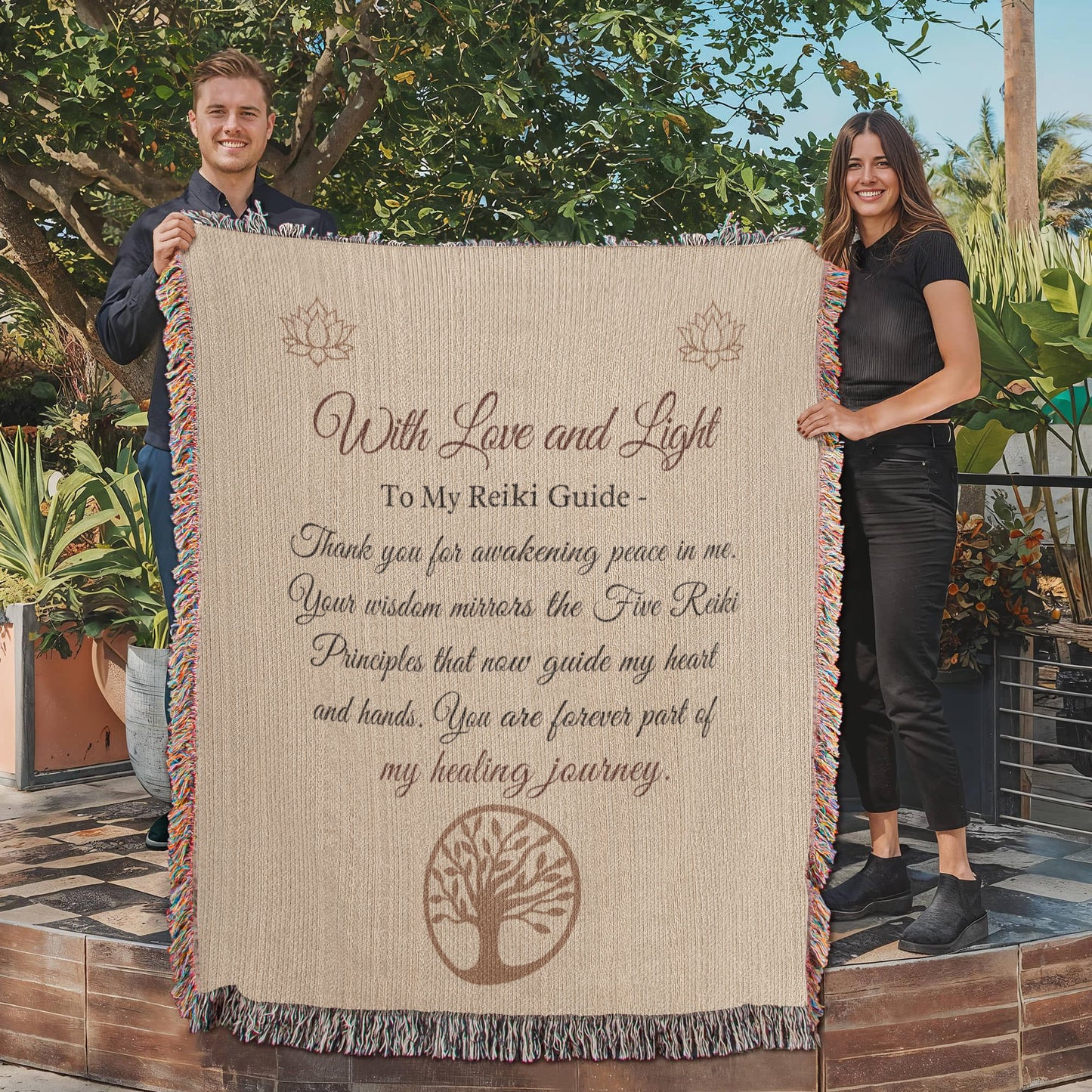 Love and Light to my Reiki Guide Woven Blanket - Eco Friendly 100% Cotton