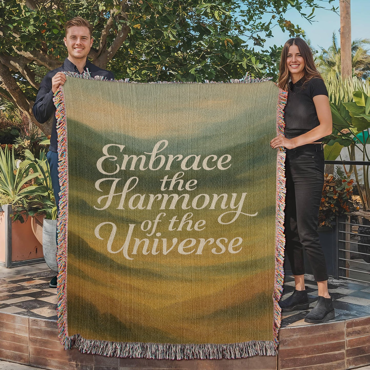 Embrace the Harmony of the Universe - Eco-Friendly 100% Cotton Woven Blanket in 3 sizes