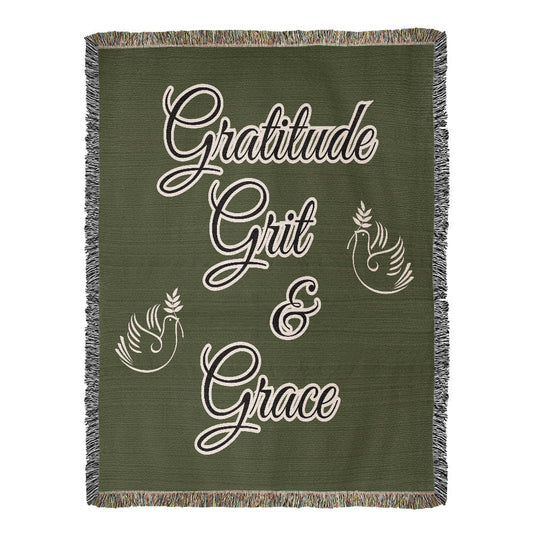Gratitude Grit and Grace White Doves Eco Friendly Cotton Heirloom Woven Blanket - 3 sizes