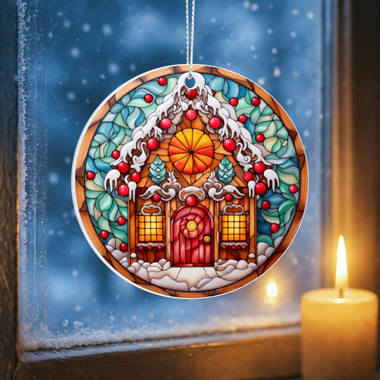 Enchanting Stained Glass Gingerbread Cottage – Cozy Holiday Art and Christmas Inspiration from Premium Chakra