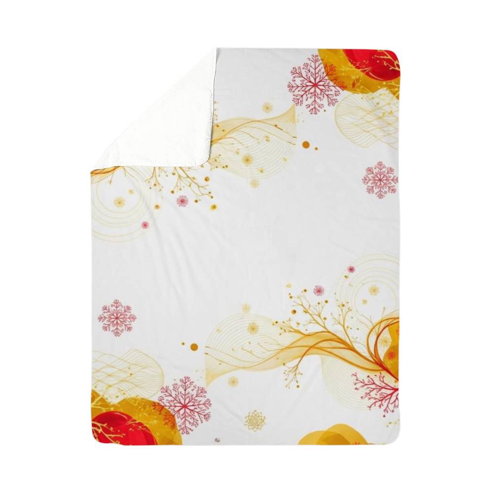 Golds and Reds on Elegant White on our Warmest Sherpa Fleece Blanket in 2 sizes