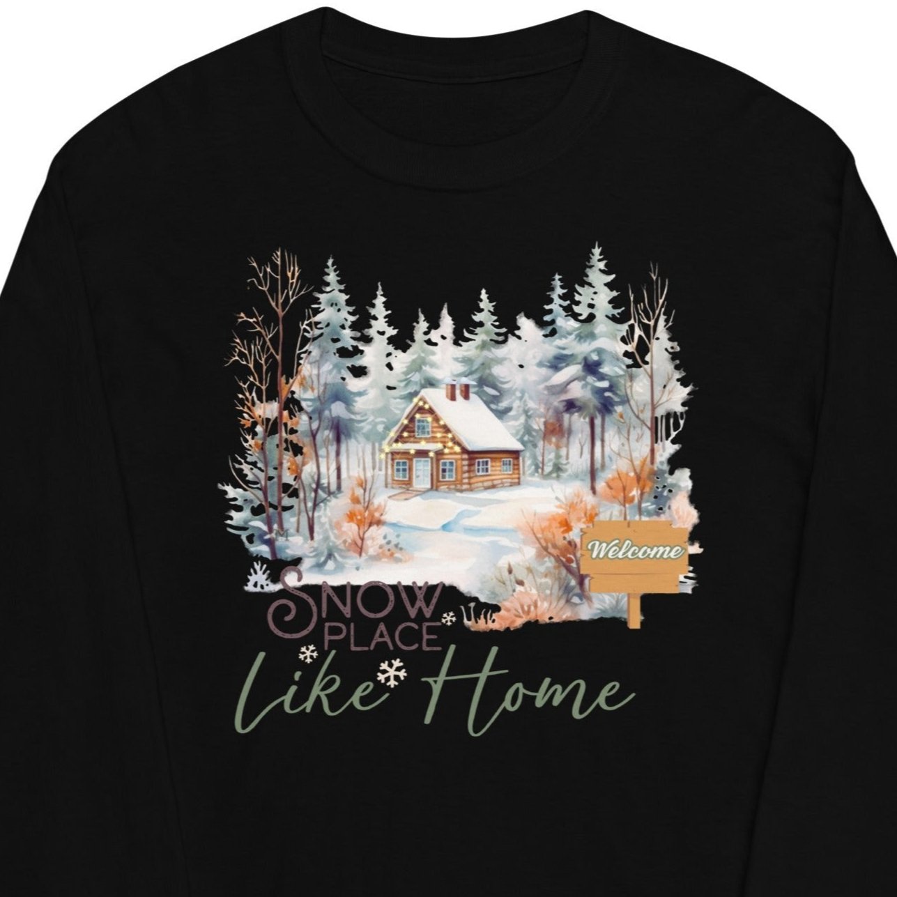 Snow Place Like Home Country Cabin in Snowy Woods Men's Unisex Long Sleeve Shirt