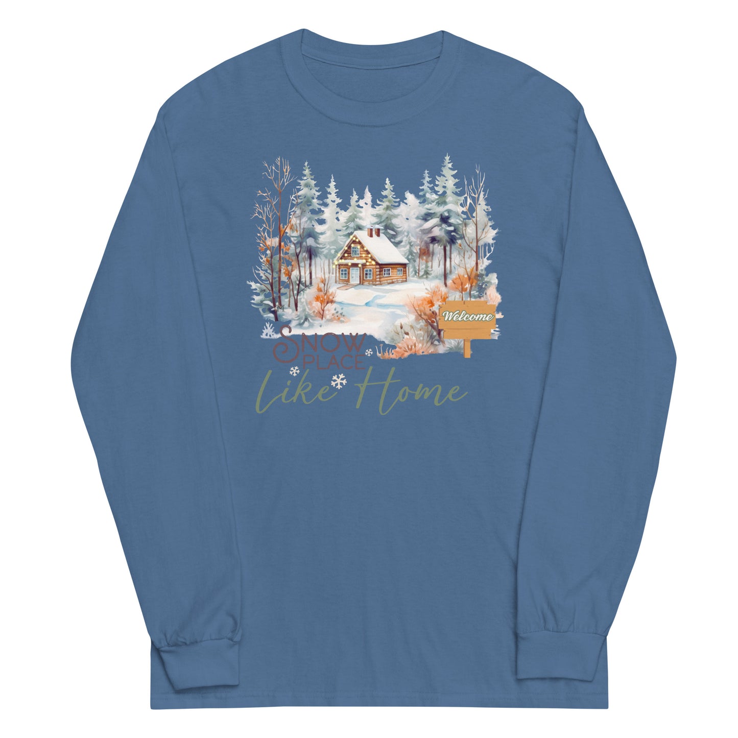 Snow Place Like Home Country Cabin in Snowy Woods Men's Unisex Long Sleeve Shirt