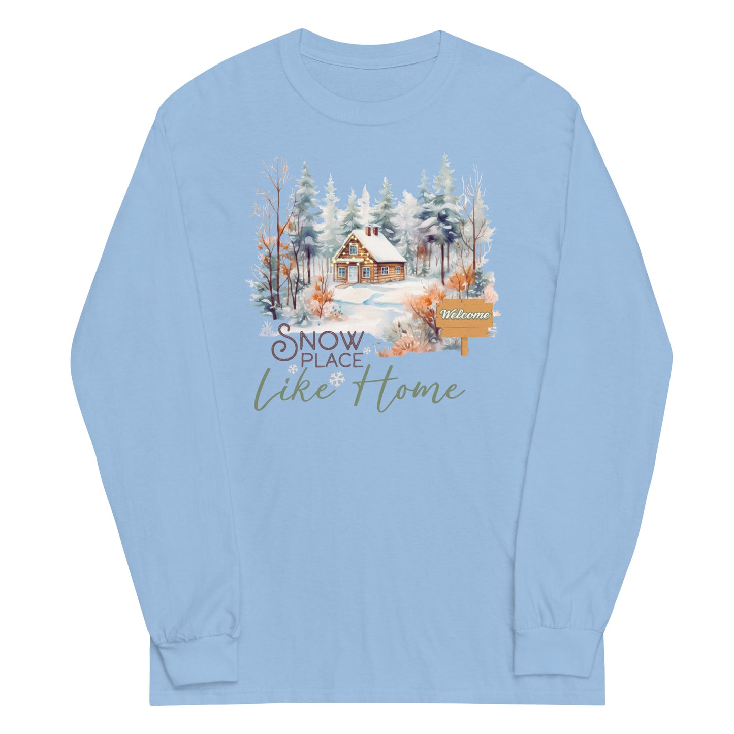 Snow Place Like Home Country Cabin in Snowy Woods Men's Unisex Long Sleeve Shirt