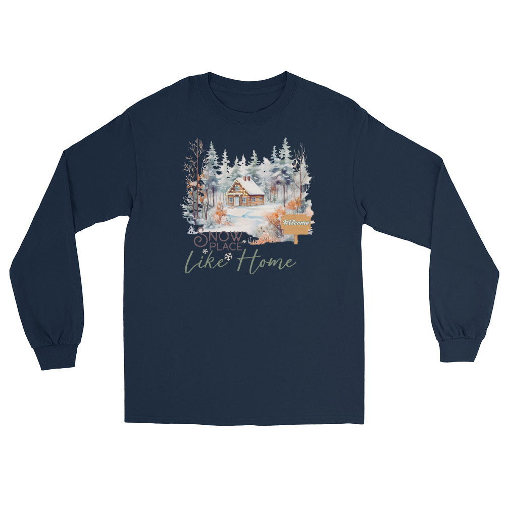 Snow Place Like Home Country Cabin in Snowy Woods Men's Unisex Long Sleeve Shirt
