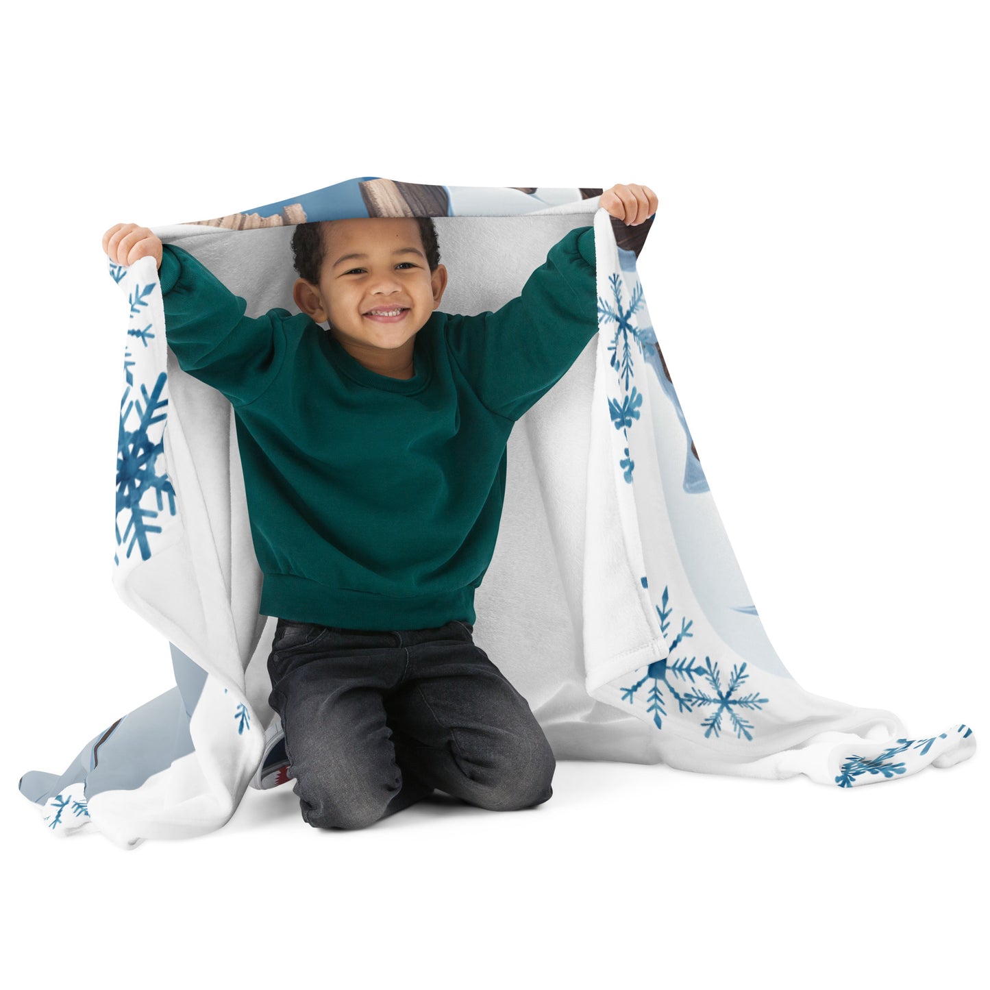 Bright Eyed Reindeer with Snowflakes Throw Blanket 50" x 60"