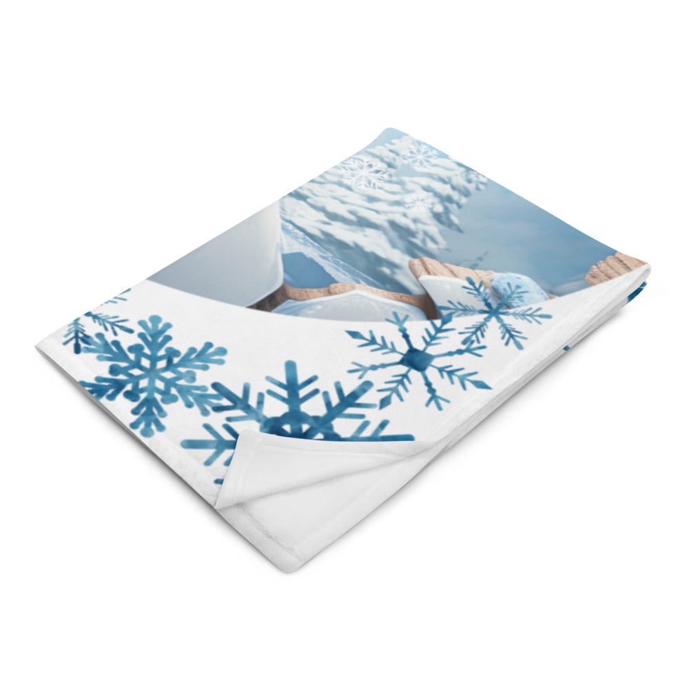 Bright Eyed Reindeer with Snowflakes Throw Blanket 50" x 60"