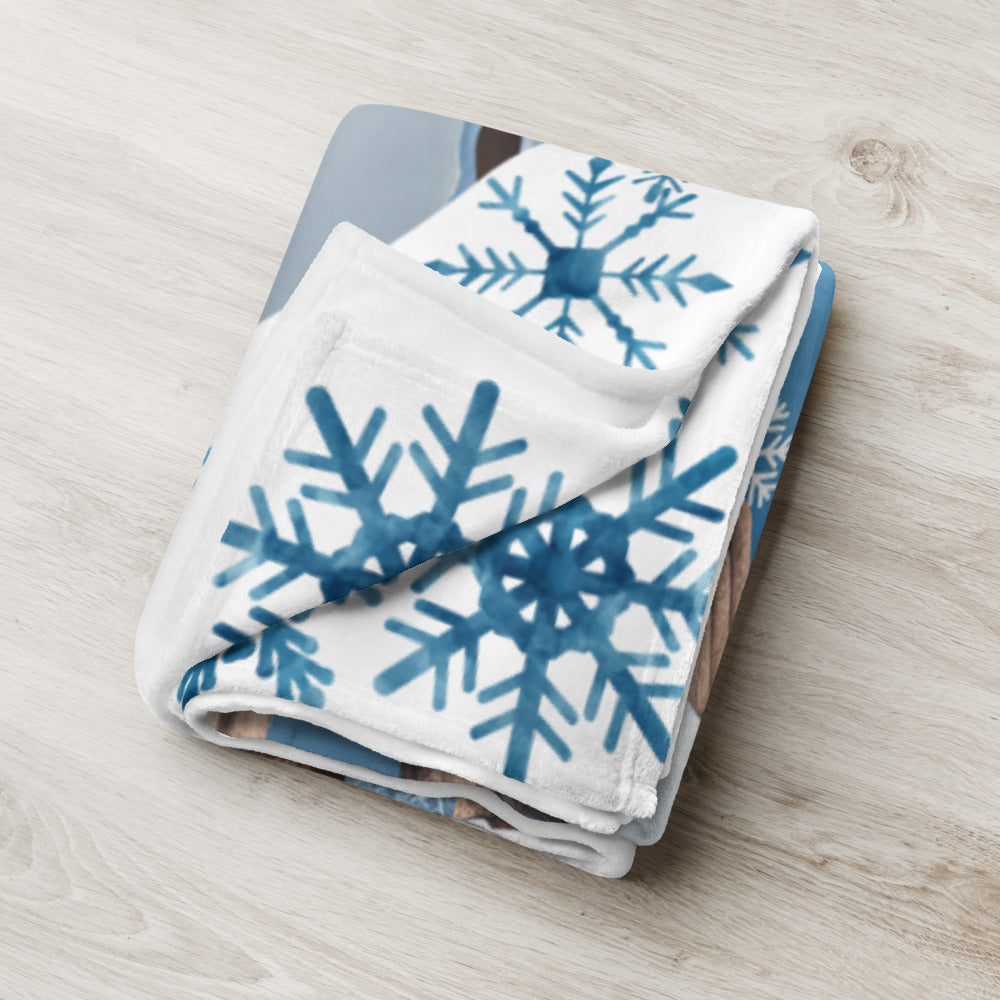 Bright Eyed Reindeer with Snowflakes Throw Blanket 50" x 60"