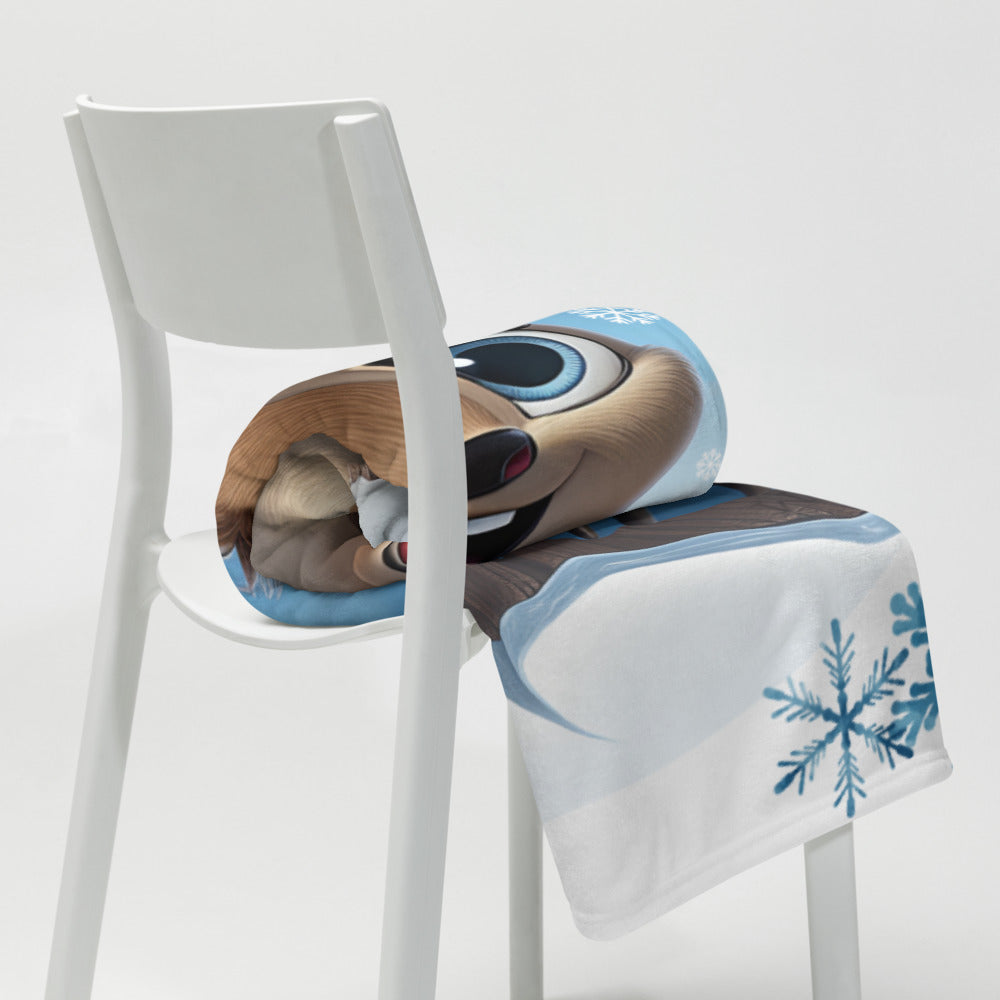 Bright Eyed Reindeer with Snowflakes Throw Blanket 50" x 60"