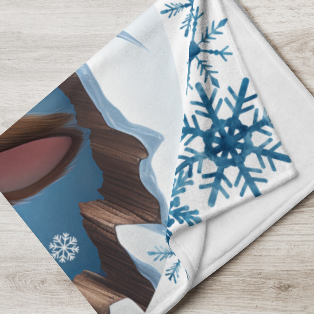 Bright Eyed Reindeer with Snowflakes Throw Blanket 50" x 60"