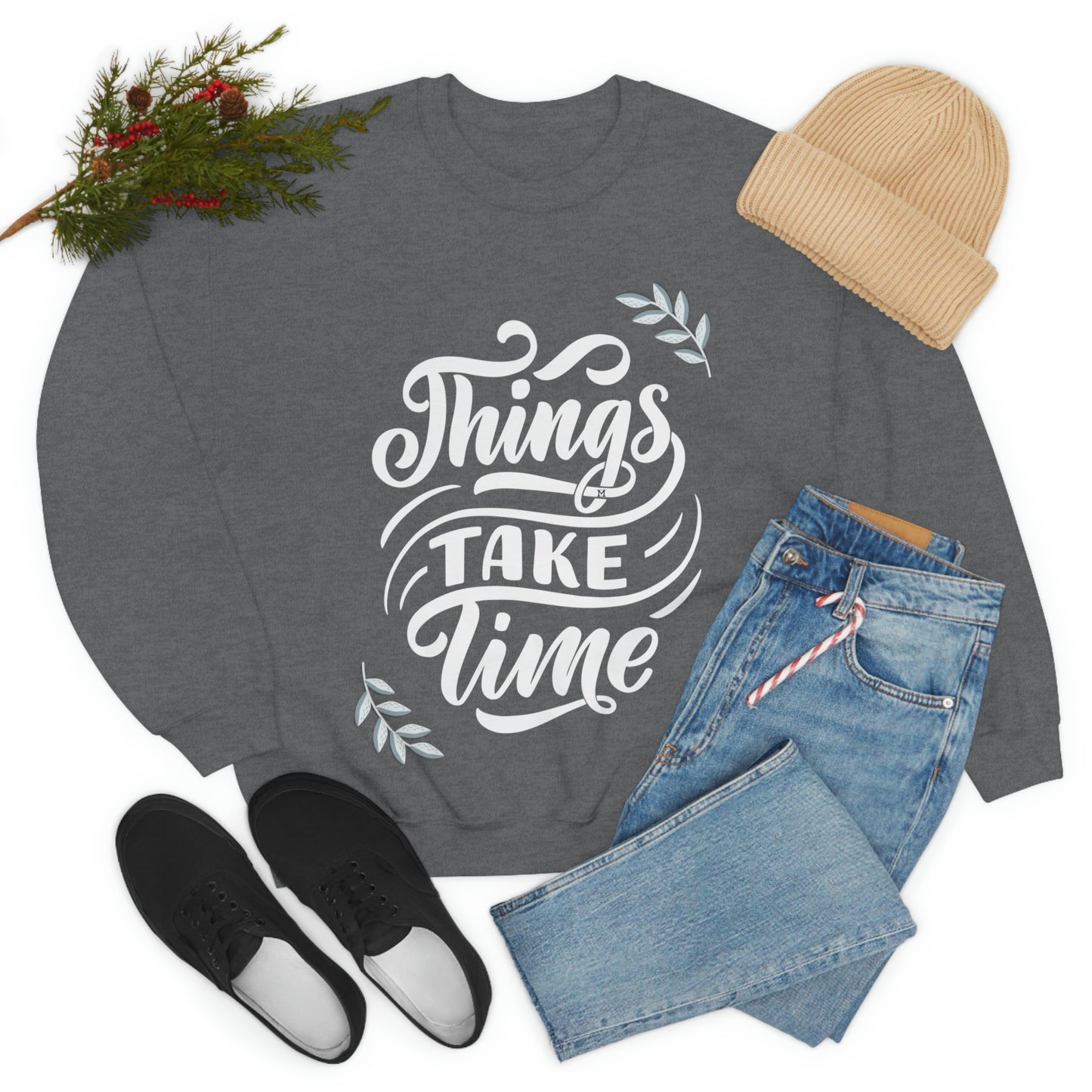 Things Take Time (with leaves) Unisex Heavy Blend™ Crewneck Sweatshirt