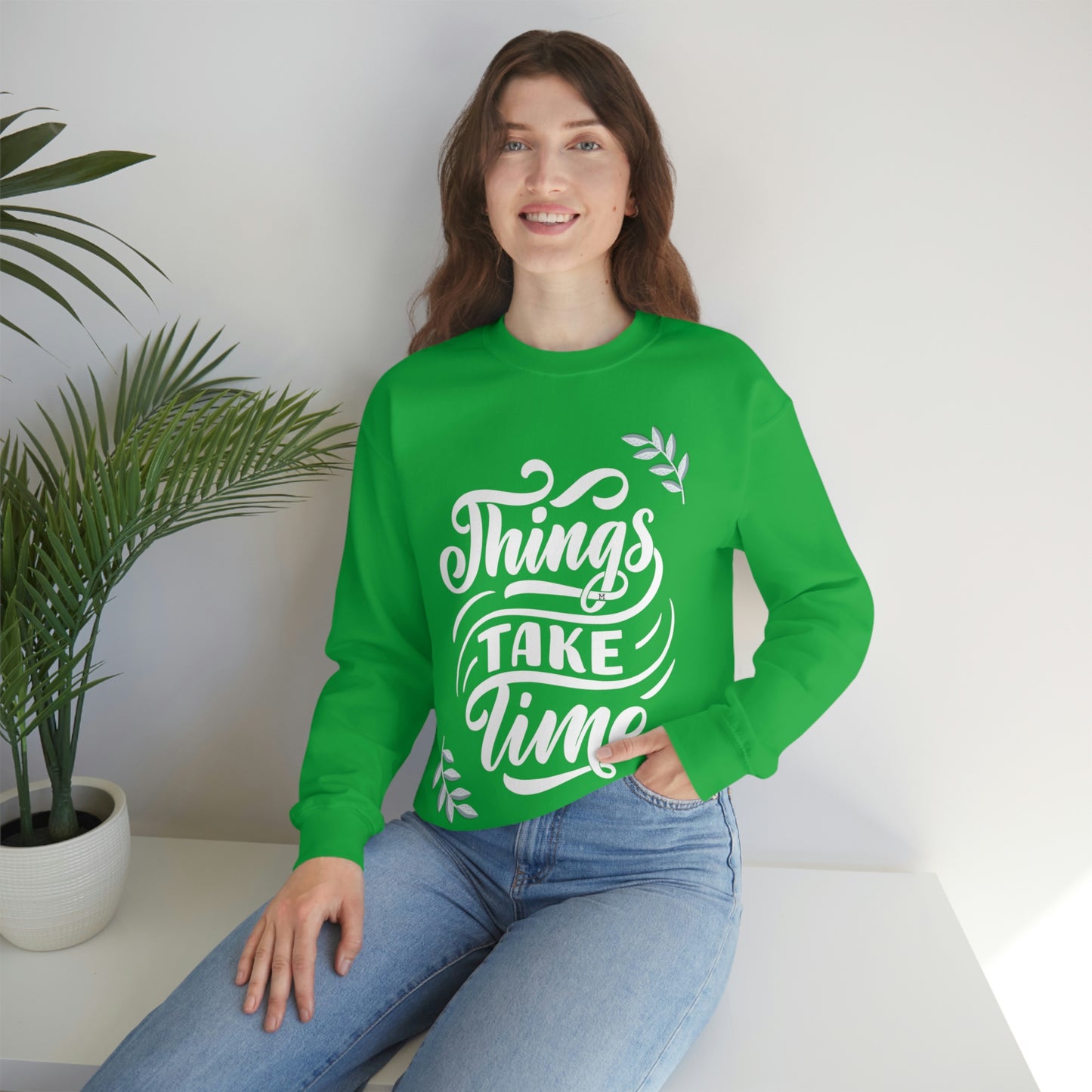 Things Take Time (with leaves) Unisex Heavy Blend™ Crewneck Sweatshirt