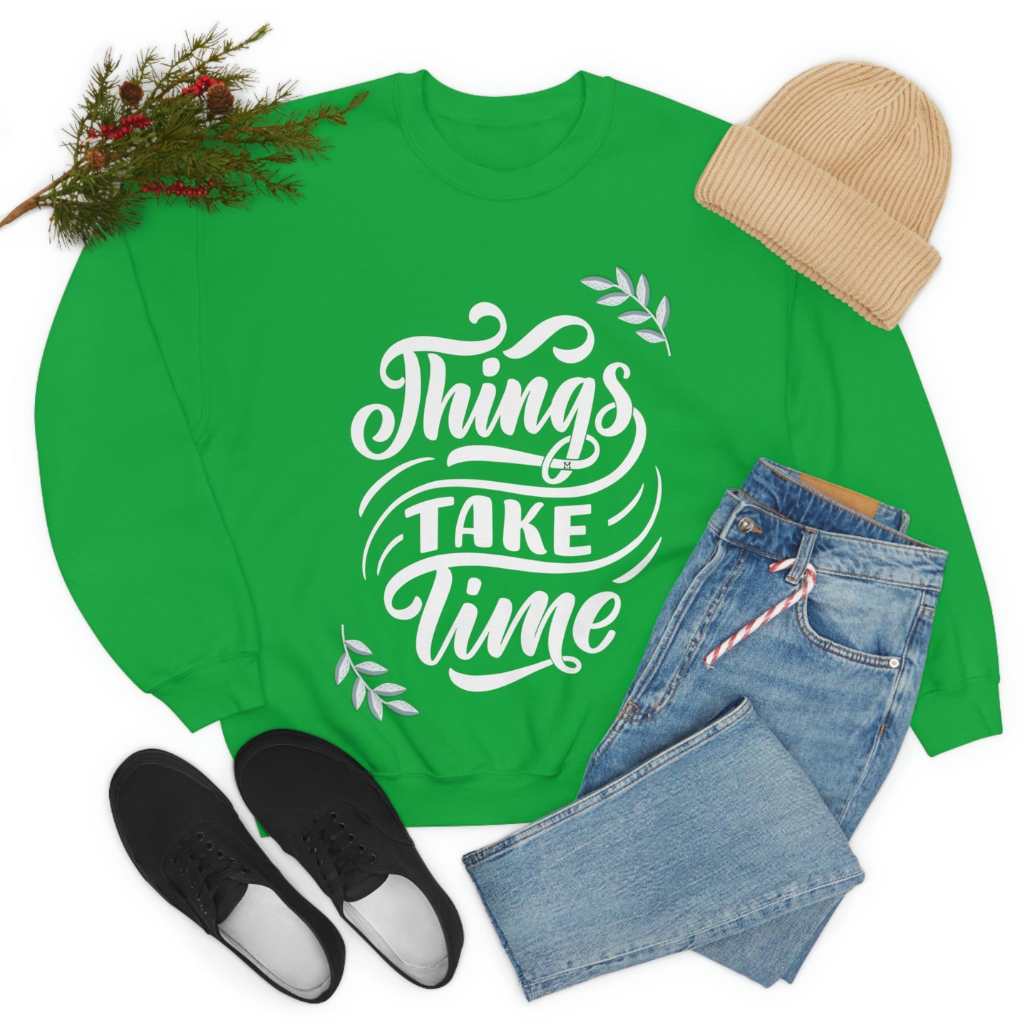 Things Take Time (with leaves) Unisex Heavy Blend™ Crewneck Sweatshirt