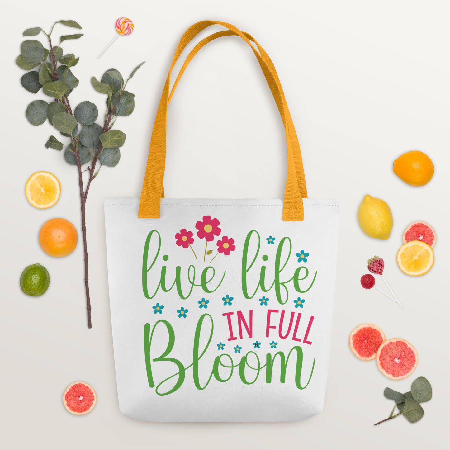 Happy Bright Design Live Life in Full Bloom Design by MII Tote bag