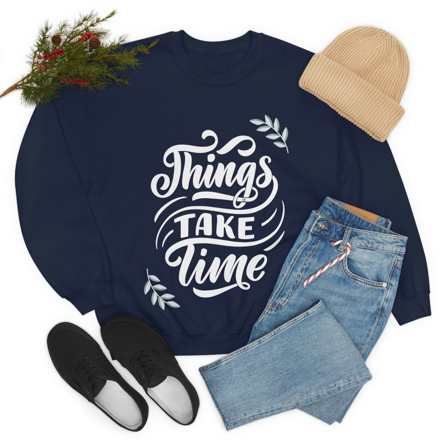 Things Take Time (with leaves) Unisex Heavy Blend™ Crewneck Sweatshirt